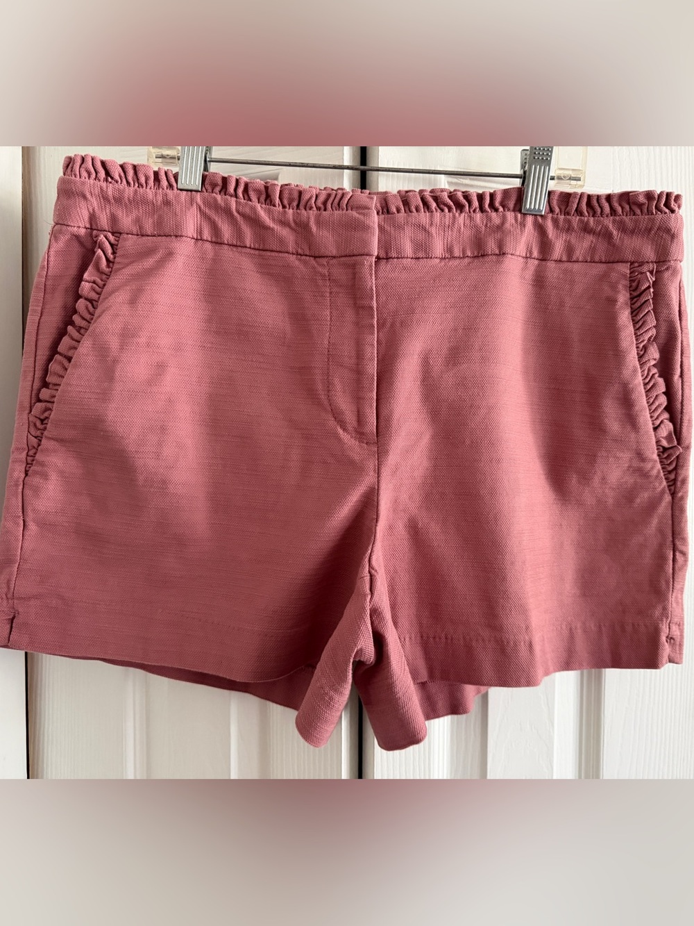 Loft Riviera Pink Shorts w ruffle trim on waist. Size 10